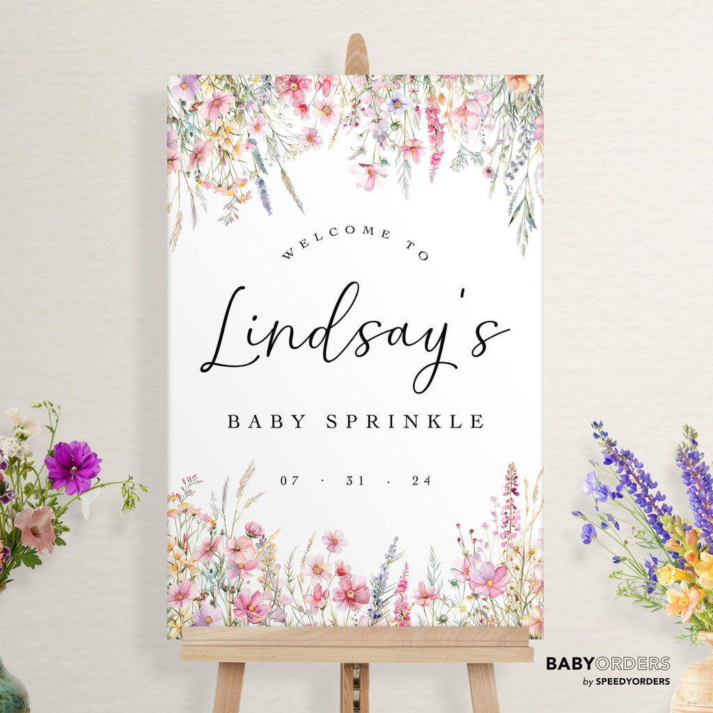 Wildflowers Baby Sprinkle Sign, Wild Flowers Baby Sprinkle Welcome Sign - SpeedyOrders