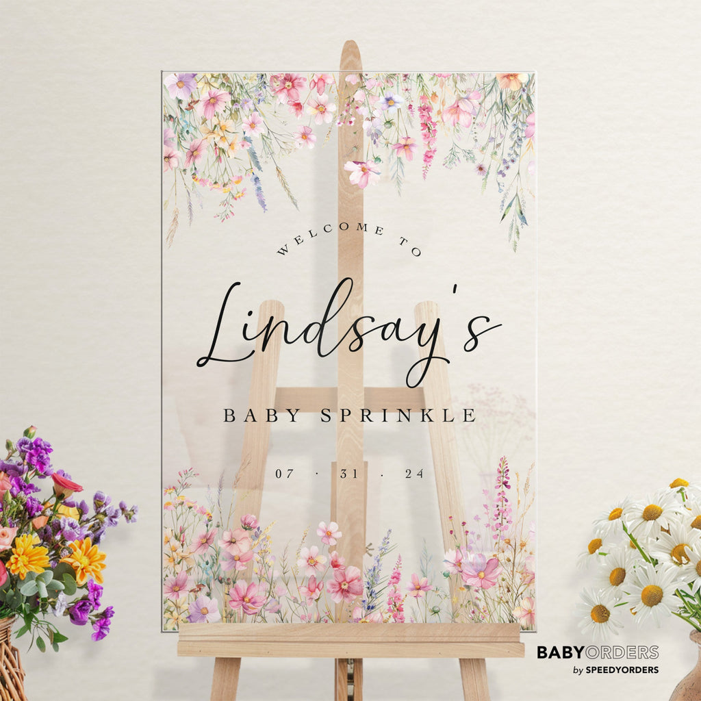 Wildflowers Baby Sprinkle Sign, Wild Flowers Baby Sprinkle Welcome Sign - SpeedyOrders