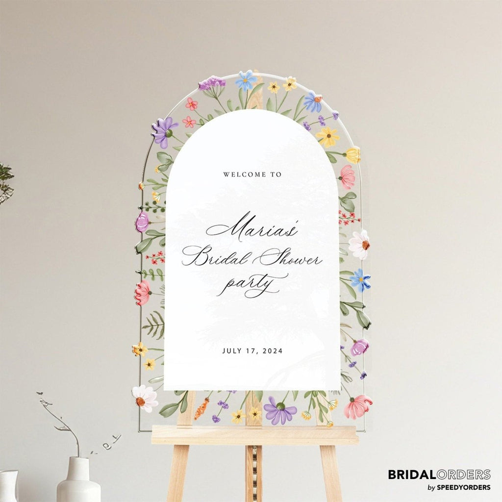 Wildflowers Bridal Shower Welcome Sign, Acrylic Wildflower Bridal Shower Sign - SpeedyOrders