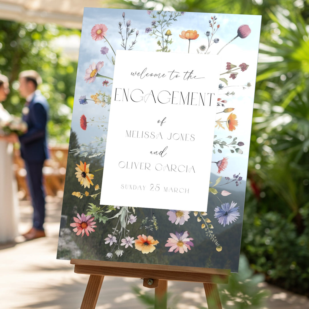Wildflowers Engagement Sign, Floral Engagement Welcome Sign - SpeedyOrders