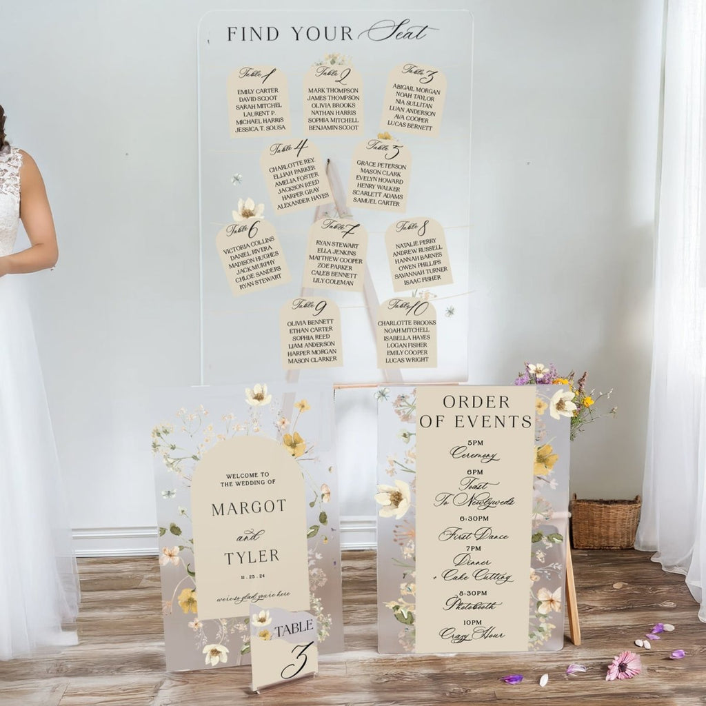 Wildflowers Wedding Bundle Set, Floral Wedding Welcome Sign Bundle, Seating Chart, Order Of Events and Table Signs - SpeedyOrders