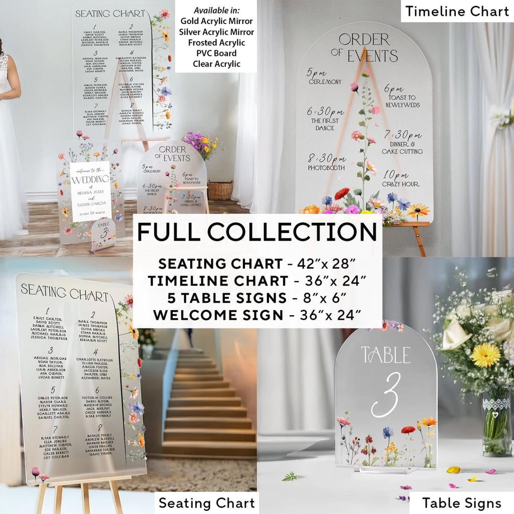 Wildflowers Wedding Bundle Set, Wedding Sign Bundle, Seating Chart, Order Of Events and Table Signs - SpeedyOrders