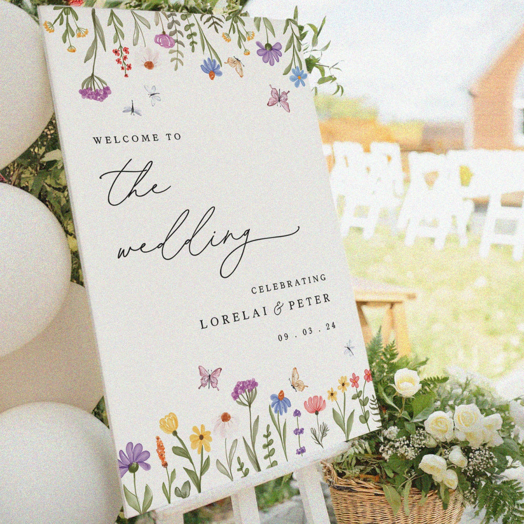 Wildflowers Wedding Sign, Pastel Floral Wedding Welcome Sign - SpeedyOrders