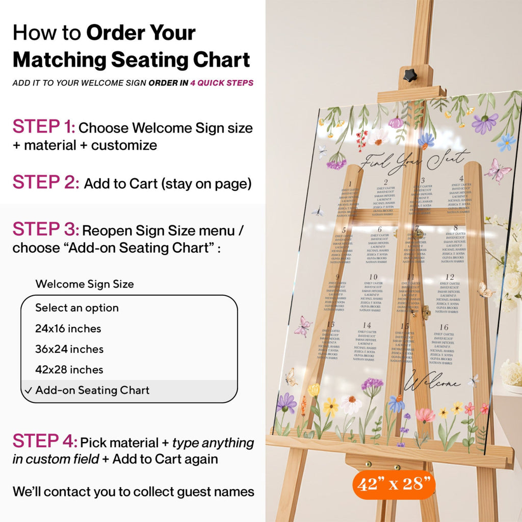 Wildflowers Wedding Sign, Pastel Floral Wedding Welcome Sign - SpeedyOrders