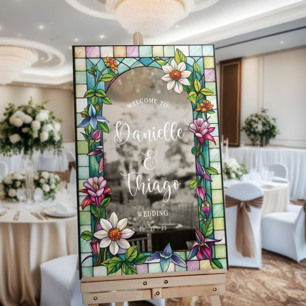 Wildflowers Wedding Sign, Stained Glass Floral Wedding Welcome Sign - SpeedyOrders