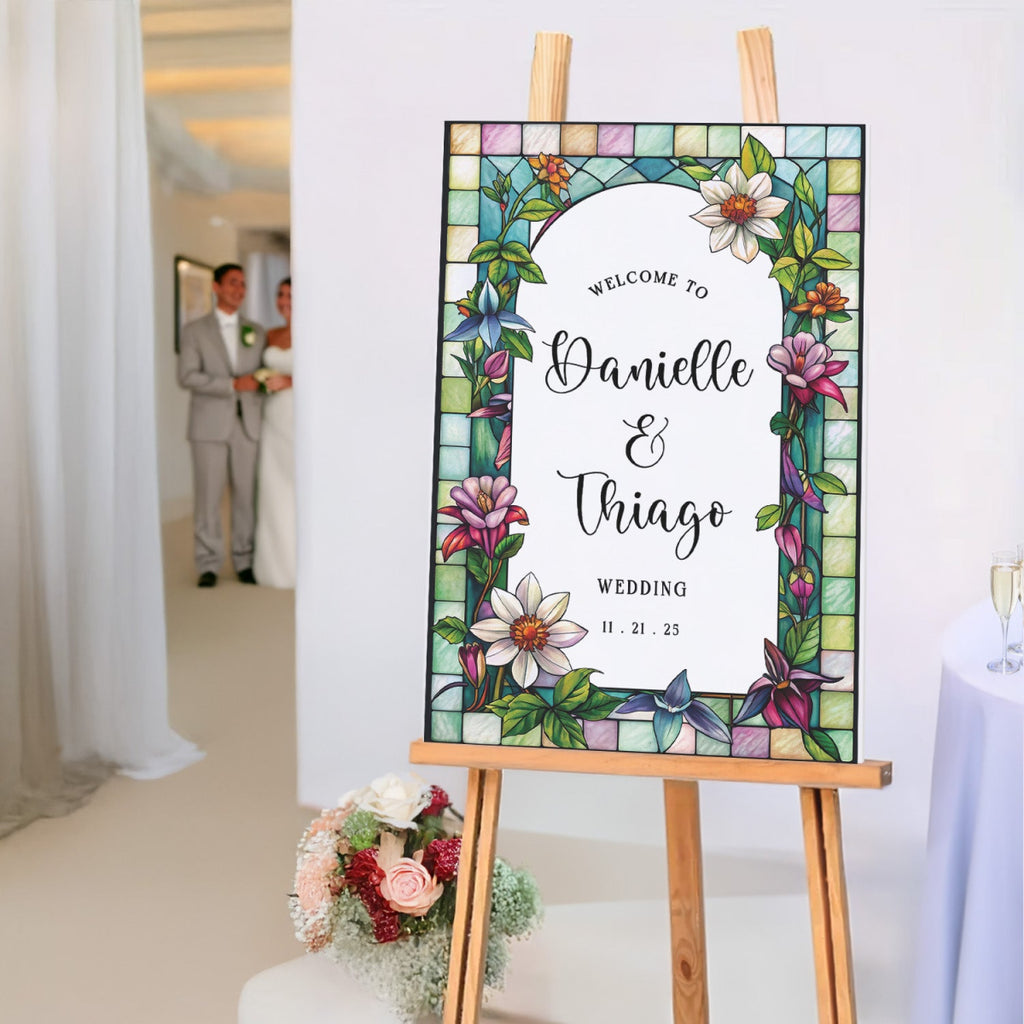 Wildflowers Wedding Sign, Stained Glass Floral Wedding Welcome Sign - SpeedyOrders