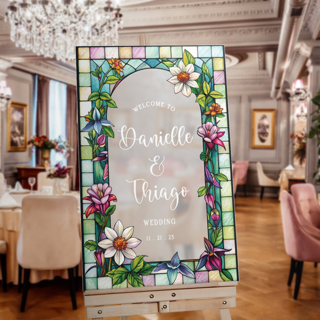 Wildflowers Wedding Sign, Stained Glass Floral Wedding Welcome Sign - SpeedyOrders