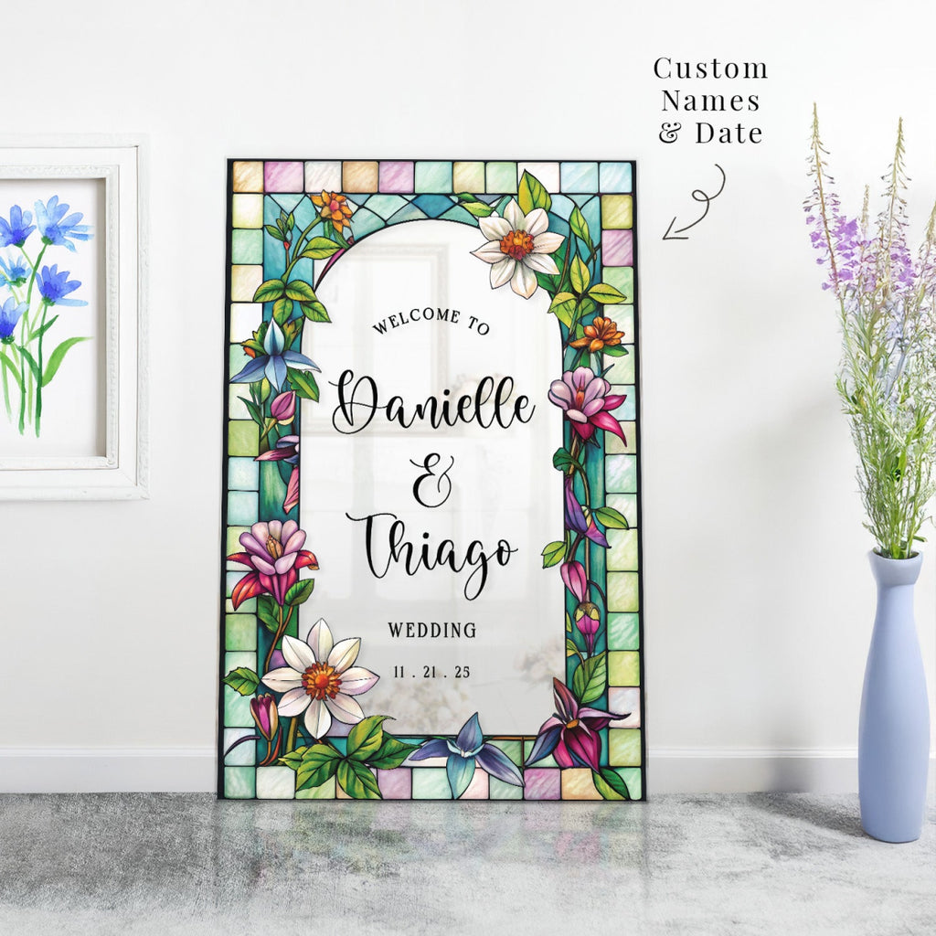 Wildflowers Wedding Sign, Stained Glass Floral Wedding Welcome Sign - SpeedyOrders