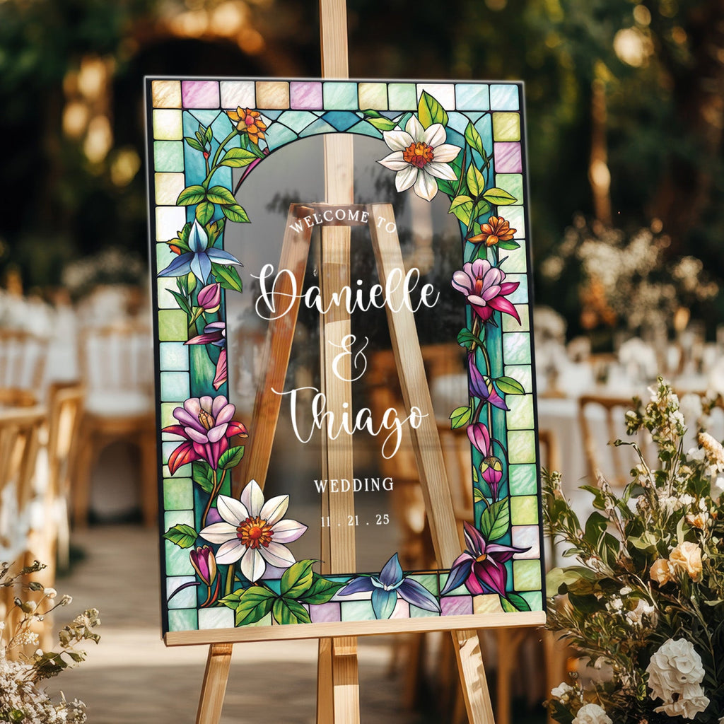 Wildflowers Wedding Sign, Stained Glass Floral Wedding Welcome Sign - SpeedyOrders