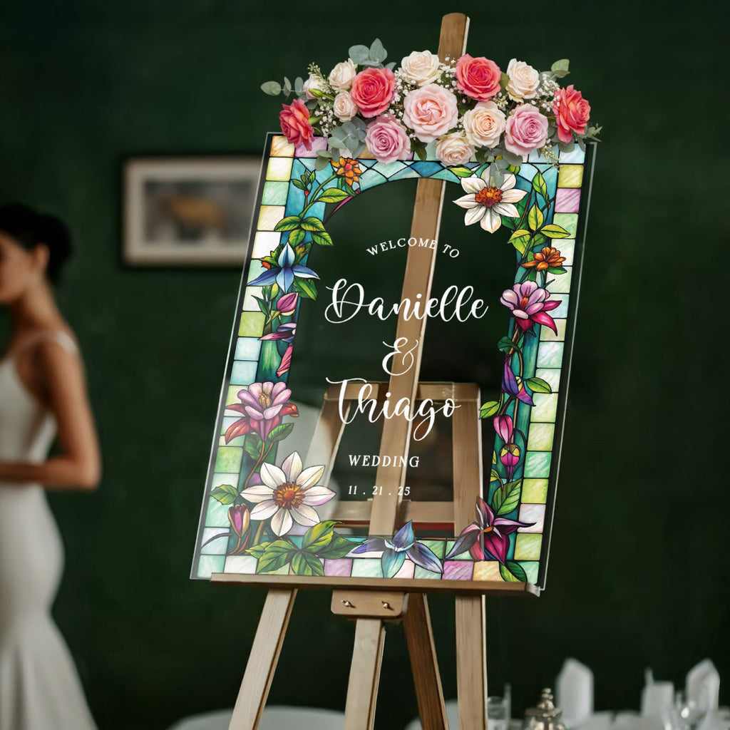 Wildflowers Wedding Sign, Stained Glass Floral Wedding Welcome Sign - SpeedyOrders
