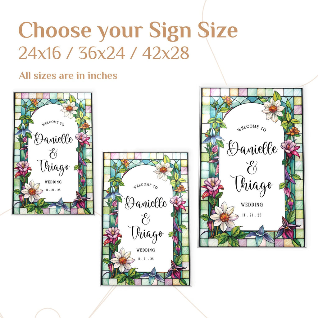 Wildflowers Wedding Sign, Stained Glass Floral Wedding Welcome Sign - SpeedyOrders