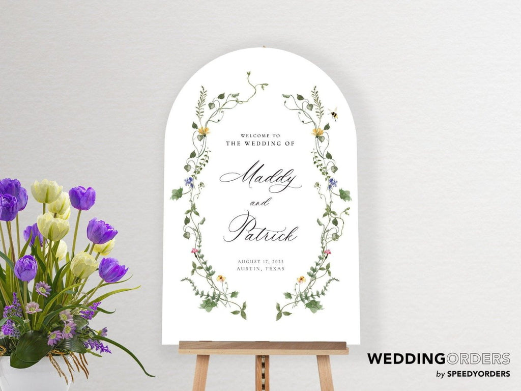 Wildflowers Wedding Welcome Sign, Custom Wildflower Wedding Sign, Wedding Entrance Sign, Floral Wedding Welcome Poster, Wedding Decorations - SpeedyOrders