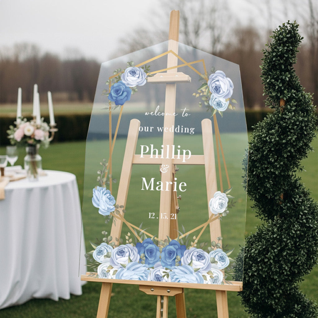 Winter Blue Rose Wedding Welcome Sign - SpeedyOrders