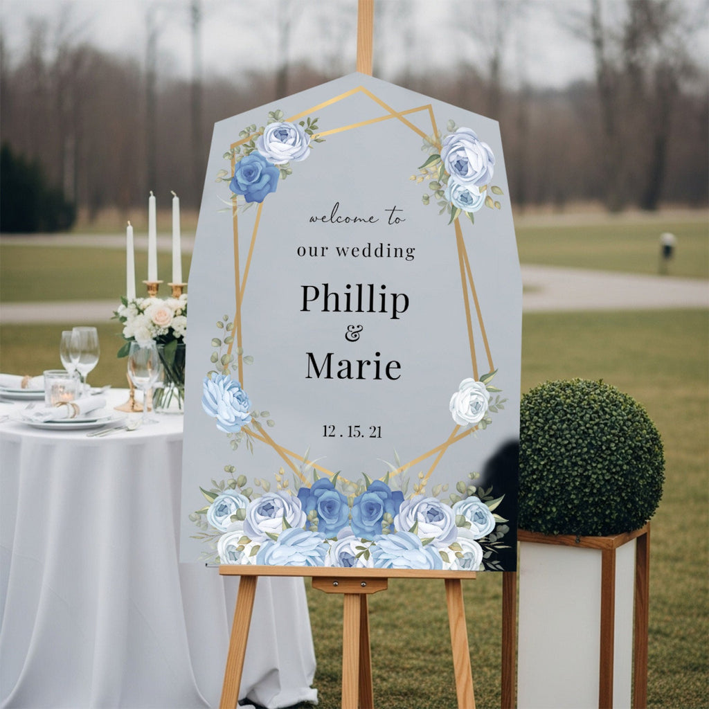 Winter Blue Rose Wedding Welcome Sign - SpeedyOrders