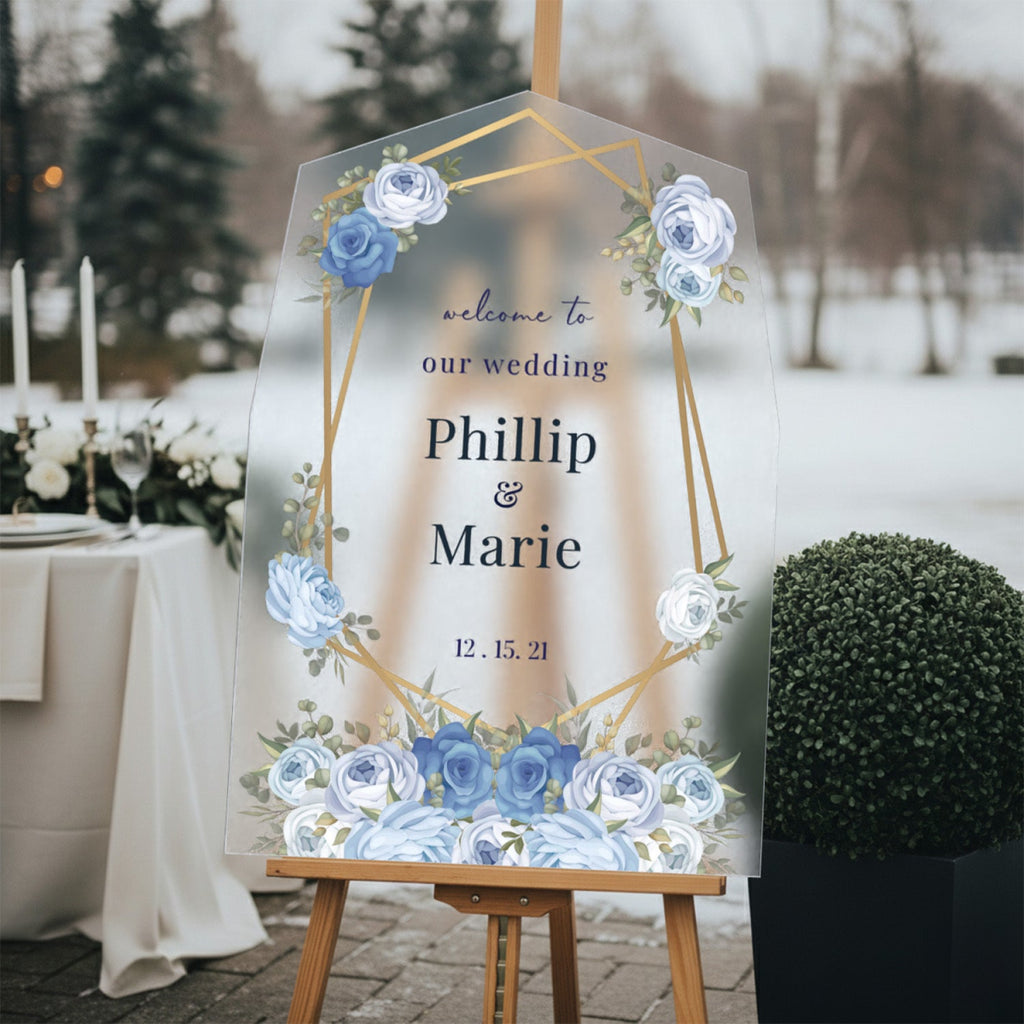 Winter Blue Rose Wedding Welcome Sign - SpeedyOrders