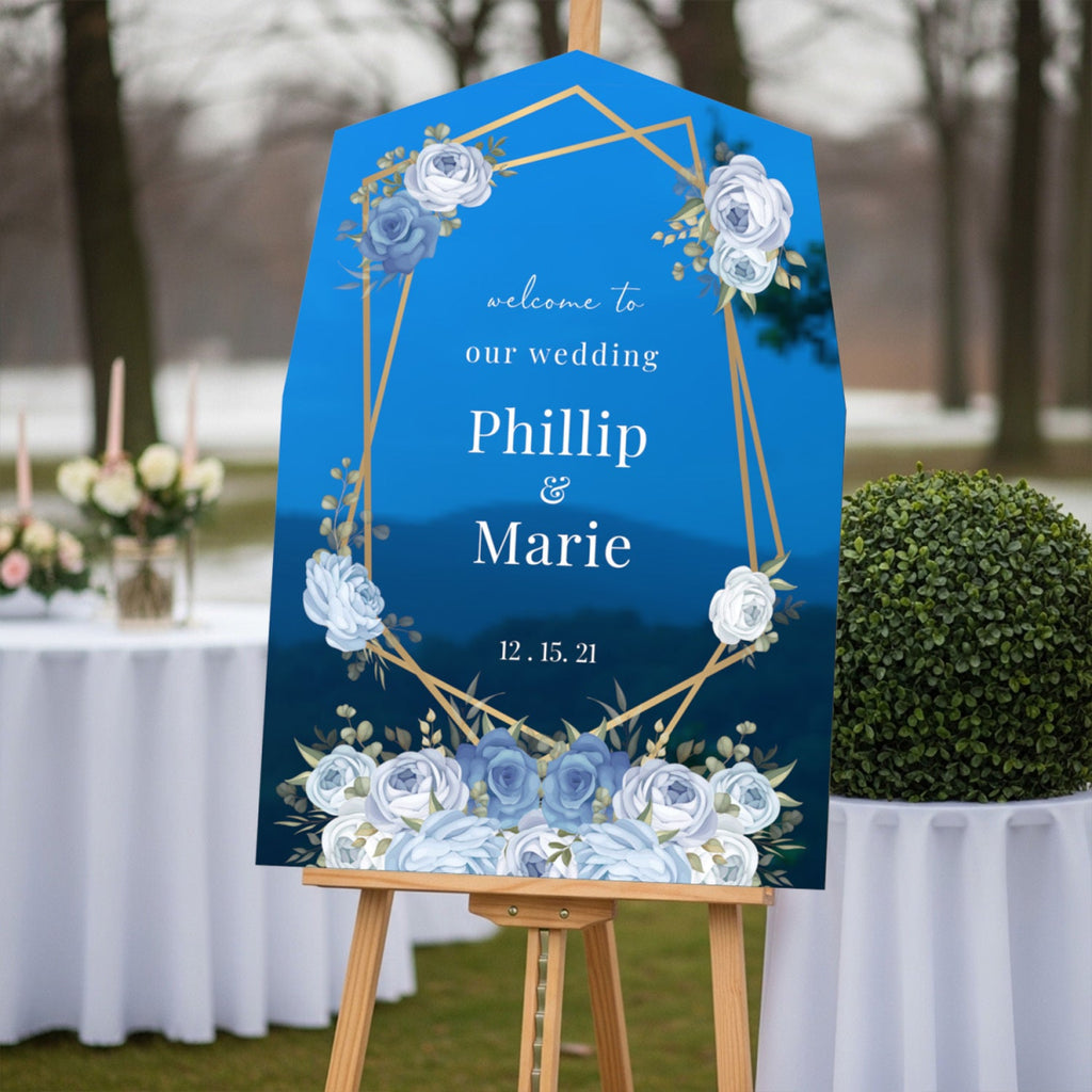 Winter Blue Rose Wedding Welcome Sign - SpeedyOrders