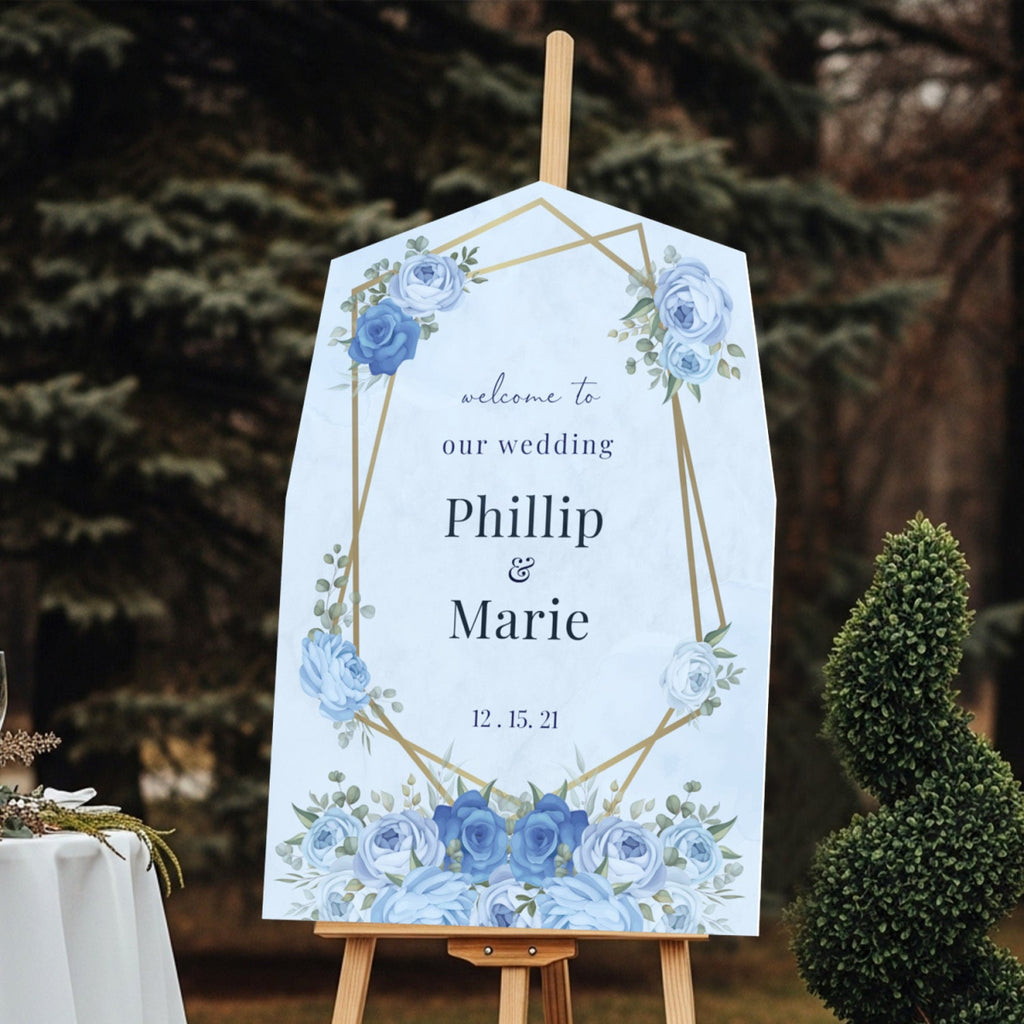 Winter Blue Rose Wedding Welcome Sign - SpeedyOrders