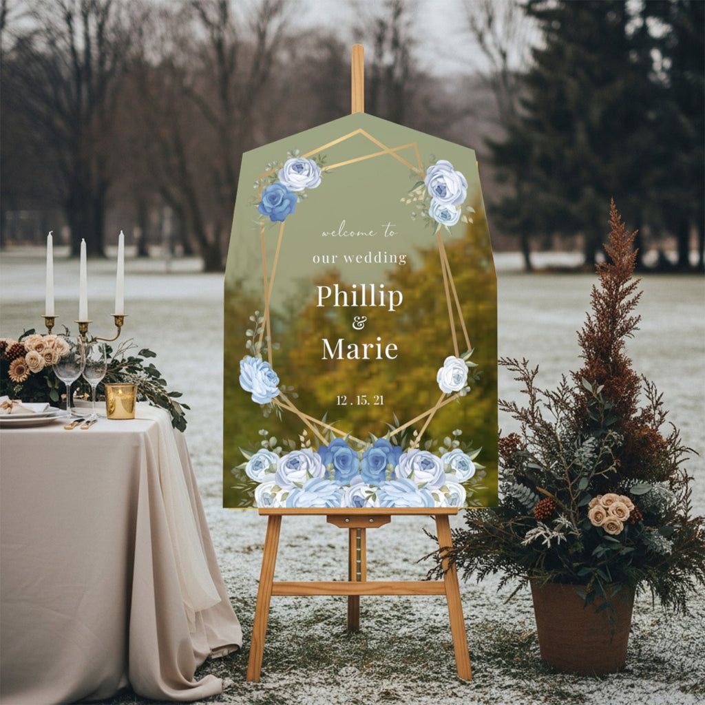 Winter Blue Rose Wedding Welcome Sign - SpeedyOrders