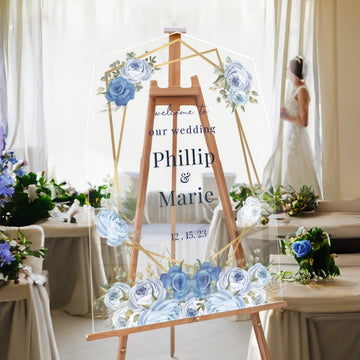 Winter Blue Rose Wedding Welcome Sign - SpeedyOrders