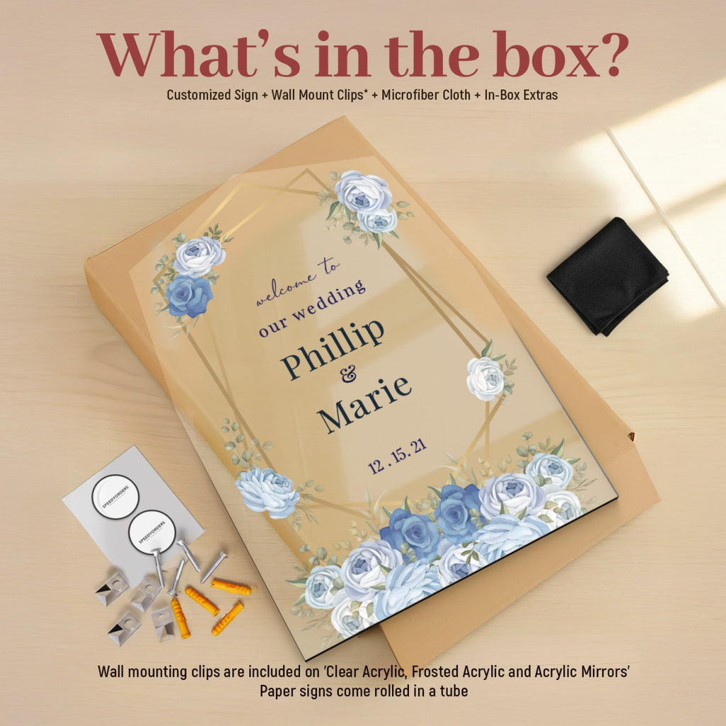 Winter Blue Rose Wedding Welcome Sign - SpeedyOrders