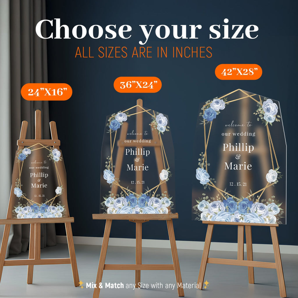 Winter Blue Rose Wedding Welcome Sign - SpeedyOrders