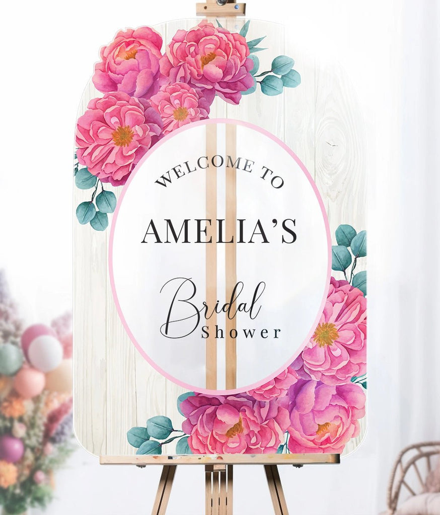 Wood Grain & Romantic Roses Customizable Bridal Shower Sign - SpeedyOrders