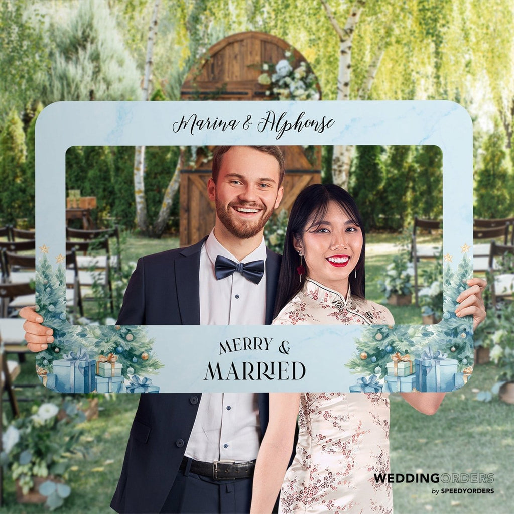 Xmas Wedding Photo Booth Frame, Christmas Wedding Selfie Frame - SpeedyOrders