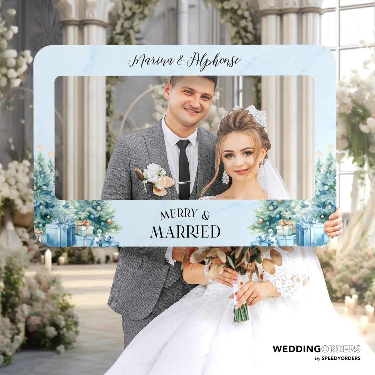 wedding dress frame Christmas Wedding Photo Booth Frame | Personalized Xmas