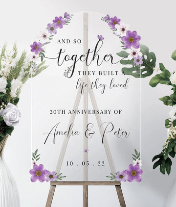Personalized Purple Floral Theme Wedding Anniversary Sign SpeedyOrders