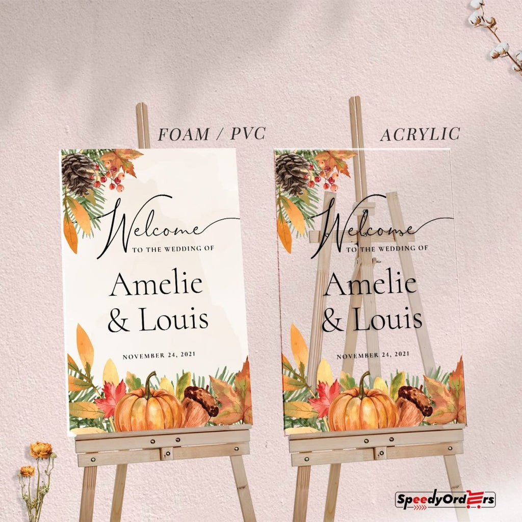 Pumpkin and Pine Wedding Welcome Sign - SpeedyOrders