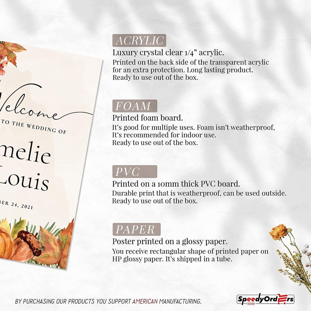 Pumpkin and Pine Wedding Welcome Sign - SpeedyOrders