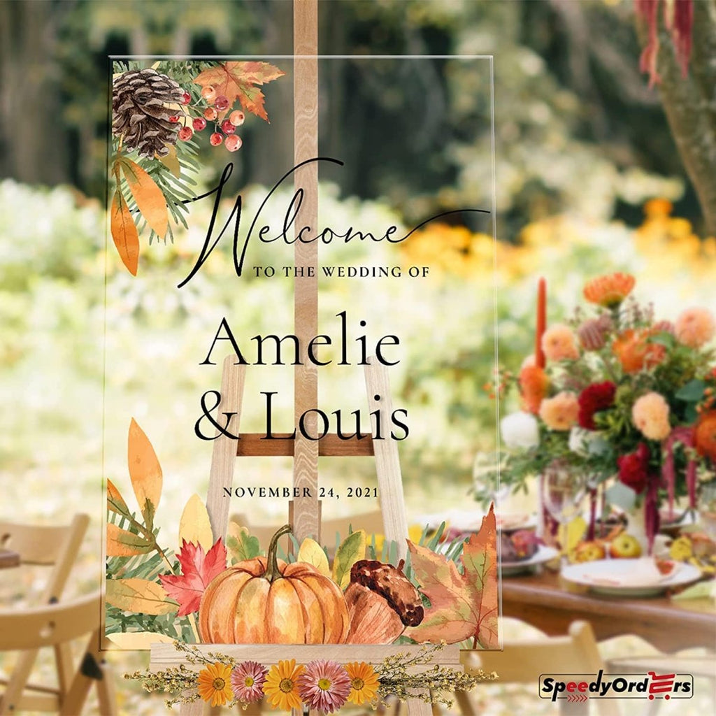 Pumpkin and Pine Wedding Welcome Sign - SpeedyOrders