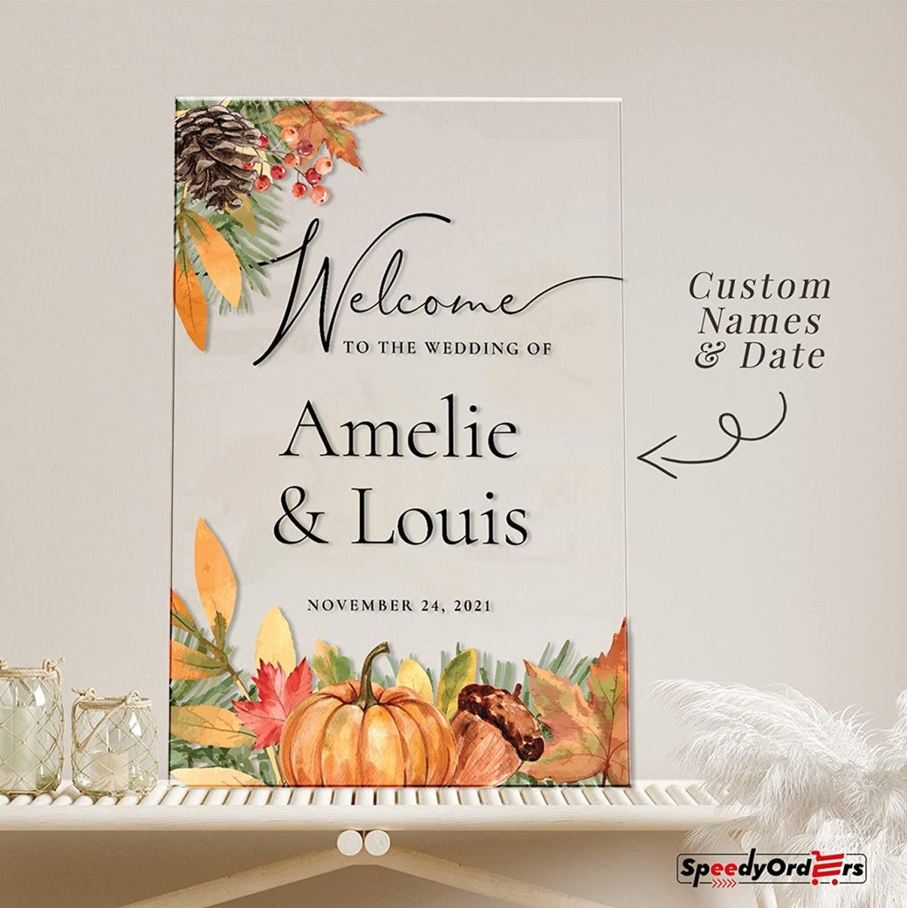 Pumpkin and Pine Wedding Welcome Sign - SpeedyOrders