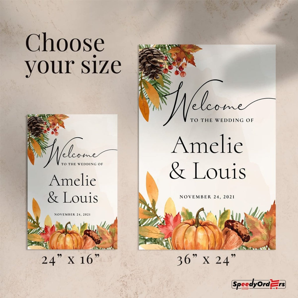 Pumpkin and Pine Wedding Welcome Sign - SpeedyOrders