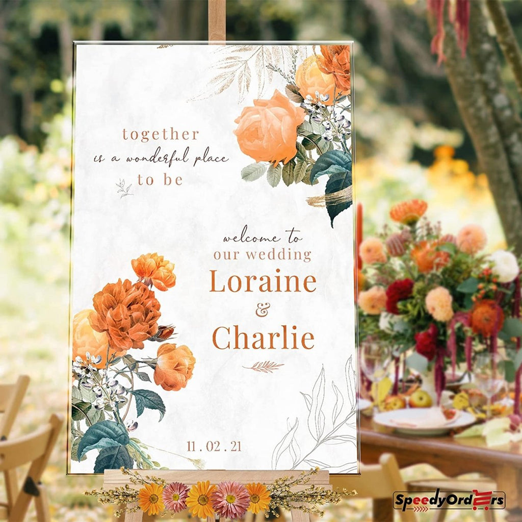Wedding Welcome Sign Orange Autumn Design - SpeedyOrders