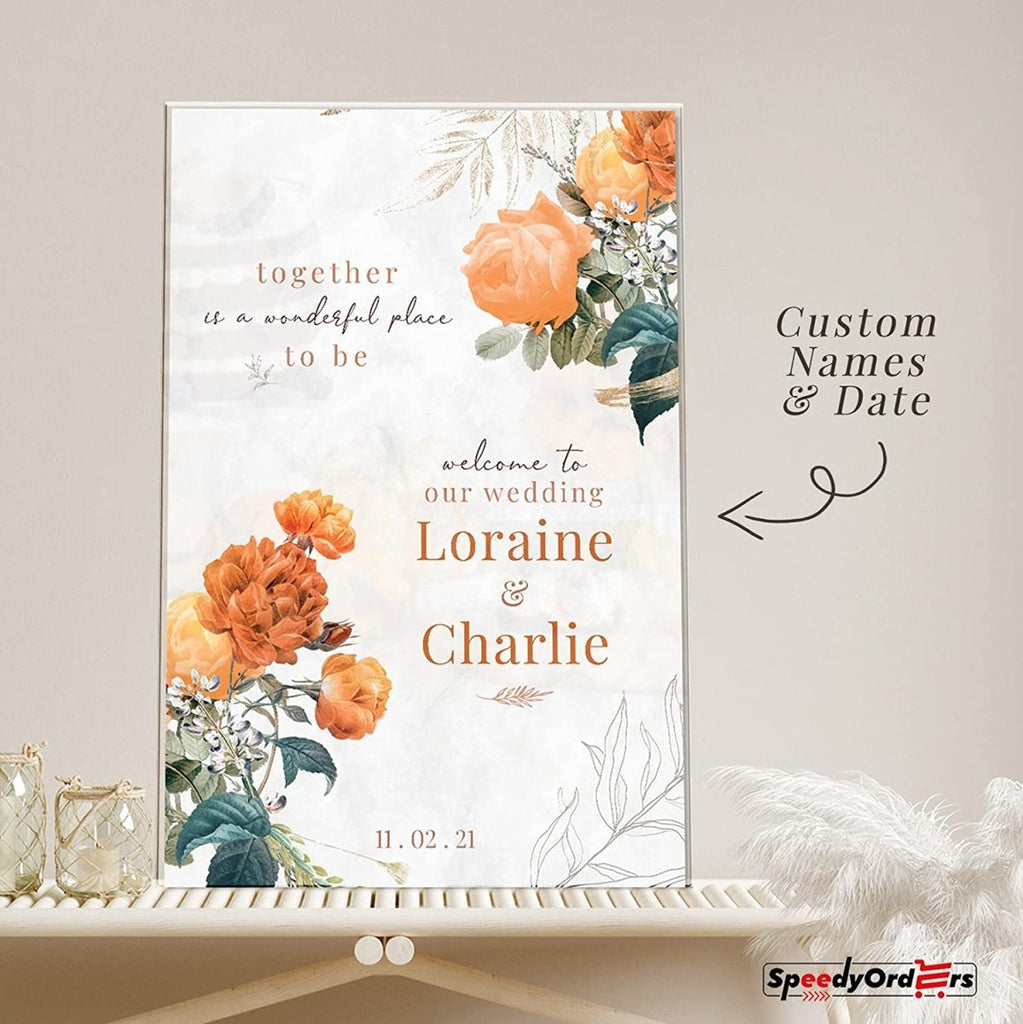 Wedding Welcome Sign Orange Autumn Design - SpeedyOrders